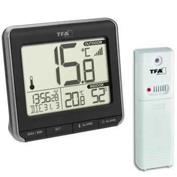 Preview: Funk-Thermometer mit Aussensensor - Misst Innen-/Aussentemperatur & Luftfeuchtigkeit - Funk-Uhr, Wecker, Frostwarnung - Reichweite 100m, Schimmel-Vermeidung