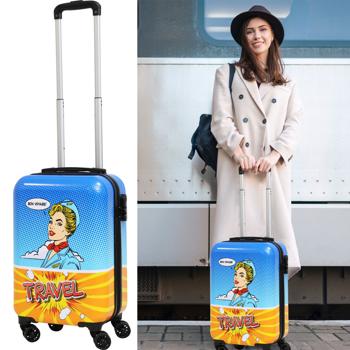 Robuster Trolley Hartschalenkoffer - Handgepäck, 32,5 x 21 x 51 cm, freches Pop-Art Retro-Design Bon Voyage, Komfort und Stil für jeden Trip