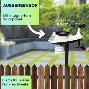 Preview: Profi Funk-Wetterstation mit Solar-Aussensensor – Niederschlag, Wind, Hygrometer & Wettervorschau – Präzise Wetterdaten Ihr dein Zuhause