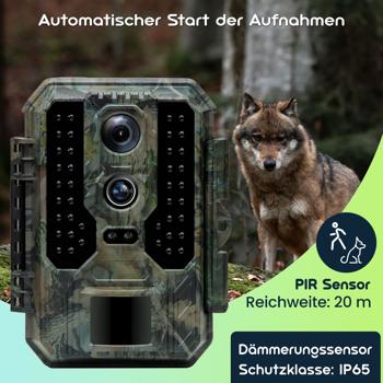 Preview: Profi 4K-Wildkamera mit IR-Nachtsicht-, Zeitraffer- & Timerfunktion, PIR Sensor, Dual Lens, Mikrofon, Multi-Shot, IP65