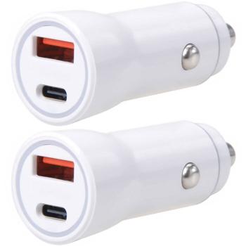 2er-Set USB Auto-Ladegerät - Schnell & Effizient für mobile Geräte - USB-A & USB-C 36W 12/24V Weiss - Nie mehr leere Akkus im Auto
