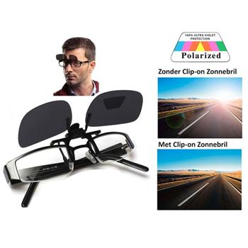 Preview: 2er-Set Clip-On-Sonnenbrille - Polarisierend, 100% UV-Schutz - Aufsteckbrille für Brillenträger inkl. 2 Grössen (S/M) zum Hochklappen