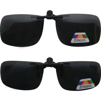 Preview: 2er-Set Clip-On-Sonnenbrille - Polarisierend, 100% UV-Schutz - Aufsteckbrille für Brillenträger inkl. 2 Grössen (S/M) zum Hochklappen