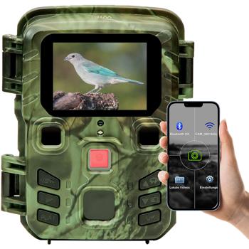 Wildkamera 2K WLAN, Bewegungsmelder, Nachtsicht, Live View per App, Farbdisplay, Mikro, Bluetooth, Zeitraffer- & Serienbild, Stand-By 6 Mo, IPX5