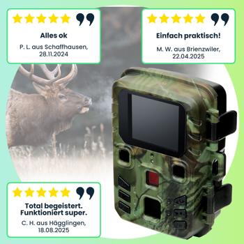 Preview: Wildkamera 2K WLAN, Bewegungsmelder, Nachtsicht, Live View per App, Farbdisplay, Mikro, Bluetooth, Zeitraffer- & Serienbild, Stand-By 6 Mo, IPX5