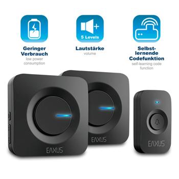 Preview: Kabellose Türklingel mit 2 Empfängern & LED-Licht: IP56, batteriebetrieben, schwarz – verpassen Sie nie wieder einen Besucher, überall im Haus