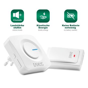 Preview: Kabellose Türklingel, batteriefrei, weiss: LED-Anzeige, 36 Melodien & IP44-Schutz. Zuverlässige & moderne Funk-Klingel für Ihr Zuhause.