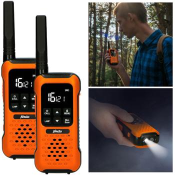 Extrem robuste Outdoor Walkie-Talkies (2er-Set), IPX7, 10km Reichweite, Taschenlampe, orange/schwarz - Perfekt für Outdoor-Enthusiasten