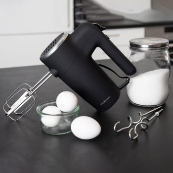 Handmixer 500W - Vielseitiges Rührgerät für Teig, Eischnee & Sahne - 6 Geschwindigkeitsstufen, Turbofunktion, Chrom-Schneebesen/-Knethaken, schwarz