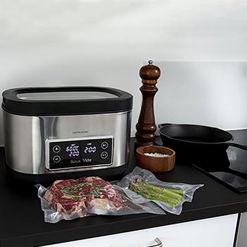 Preview: Profi Sous Vide Garer mit Behälter, 9L, 700 W, gebürsteter Edelstahl, LCD Display, für perfektes Vakuum Garen im Wasserbad