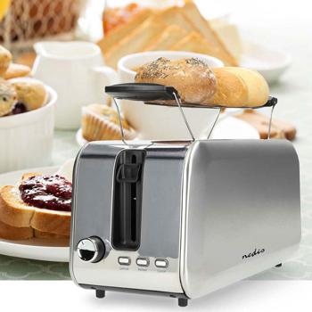 Moderner Langschlitz Toaster für 4 Toastbrote, Auftau- und Aufwärmfunktion, ultra-starke 1450 Watt, Brötchenaufsatz, 7 Bräunungsstufen