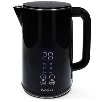 Preview: Moderner 1,7 L Wasserkocher mit digitaler Temperaturwahl & LCD-Touch-Display, schwarz, kraftvoll e2200W für schnelles & präzises Erhitzen