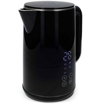 Preview: Moderner 1,7 L Wasserkocher mit digitaler Temperaturwahl & LCD-Touch-Display, schwarz, kraftvoll e2200W für schnelles & präzises Erhitzen