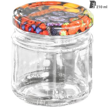 Preview: 6 Einmachgläser (210ml) mit Schraubdeckel - Sturzgläser mit Früchte-Muster - Ideal für Marmelade, Gelee, Desserts - Luftdicht & hübsch
