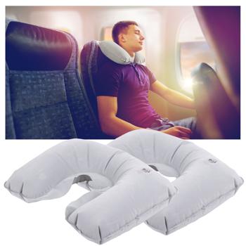2er-Set Aufblasbares Nackenkissen hellgrau - Ergonomische Hufeisenform stützt Nacken & Schultern - Ultraleicht, platzsparend, ideal für Reisen
