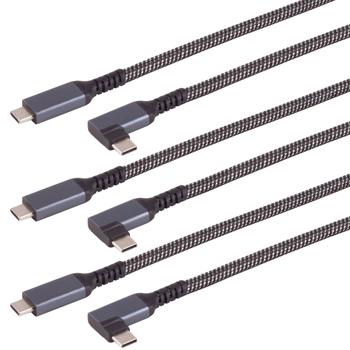 Preview: 3er-Set Schnellladekabel USB-C auf USB-C 90° Winkelstecker, schwarz/weiss, 2 m, textil