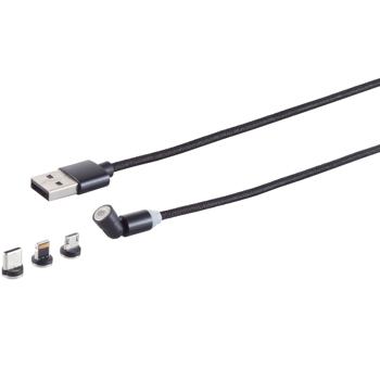 Preview: 3er-Set 3in1 Magnet Ladekabel,USB-A auf USB Micro-B, USB-C & Lightning, schwarz, 2 m