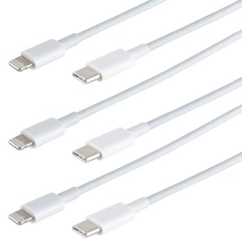 3er-Set Schnellladekabel USB-C auf Lightning, weiss, 0,5 m, bis 480Mbit/s, Quick Charge für iPhone 5, 6, 7, 8, 9, X, XS, 11, 12, 13, 14 PRO / PRO-MAX