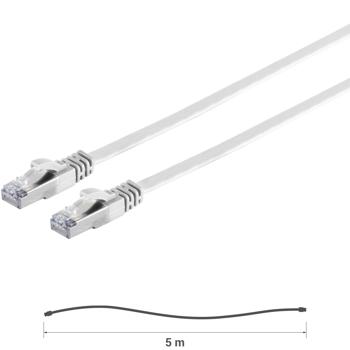 Preview: Netzwerkkabel Cat 7, Flachkabel, 2x RJ45 Stecker, weiss, 5 m