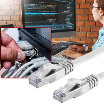 Netzwerkkabel Cat 7, Flachkabel, 2x RJ45 Stecker, weiss, 15 m