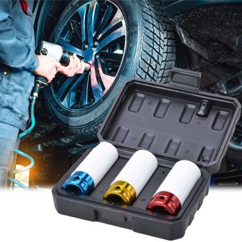 Steckschlüssel-Set 3tlg - 17/19/21mm Radmuttern farbcodiert - schützt Felgen vor Kratzern - Hand- & Schlagschrauberbetrieb - Chrom-Vanadium-Stahl - 1/2 Zoll