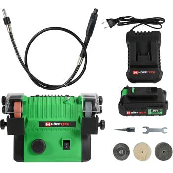 Preview: Kabelloser Akku-Doppelschleifer mit Schleif- & Polierscheiben – Schärft Messer, Bohrer & Scheren, mobil & flexibel 