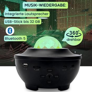 Preview: 2er-Set Laser-Sternenhimmel-Projektor - Bluetooth Lautsprecher & Sprachsteuerung via App - Bis 200qm Abdeckung - WiFi, RGBW-LED, Nachtlicht & Timer