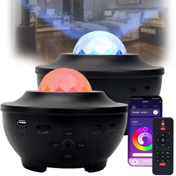 2er-Set Laser-Sternenhimmel-Projektor - Bluetooth Lautsprecher & Sprachsteuerung via App - Bis 200qm Abdeckung - WiFi, RGBW-LED, Nachtlicht & Timer