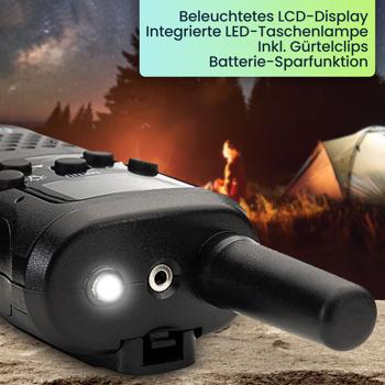 Preview: Walkie Talkie, 4er-Set PMR-Funkgerät mit VOX, Taschenlampe, 10km Reichweite, 8 Kanäle, für Abenteuer, Camping und Wandern, für Erwachsene und Kinder