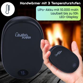 Preview: 2er-Set Zuverlässiger 2in1 USB Handwärmer mit Powerbank Funktion, 10.000 mAh, schwarz, warme Hände und gleichzeitig das Smartphone laden