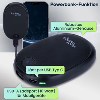 Preview: 2er-Set Zuverlässiger 2in1 USB Handwärmer mit Powerbank Funktion, 10.000 mAh, schwarz, warme Hände und gleichzeitig das Smartphone laden