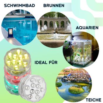 Preview: 8er-Set Multicolor-LED-Unterwasserleuchten: 15 Farben, Fernbedienung, IP68 - für beeindruckende Lichteffekte unter Wasser