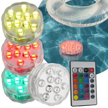 Preview: 8er-Set Multicolor-LED-Unterwasserleuchten: 15 Farben, Fernbedienung, IP68 - für beeindruckende Lichteffekte unter Wasser