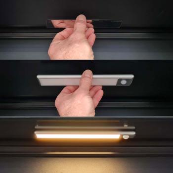 Preview: Akku LED-Lichtleiste mit Bewegungssensor, 20,5 cm, vielseitig einsetzbar, Magnetstreifen und Klebeband, Licht genau dort wo Sie es brauchen 