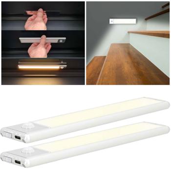 2er-Set vielseitig einsetzbare Akku LED-Lichtleiste mit Bewegungssensor, 20,5 cm, Aluminium, Magnetstreifen und Klebeband, 1100 mAh Akku