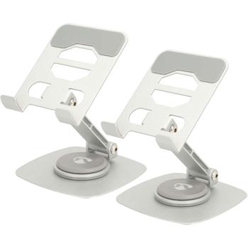 2er-Set Universal Smartphone Halterung aus Aluminium - 360° schwenkbar, faltbar & robust - Sicherer Halt, Anti-Rutsch, lädt Handy - Silber