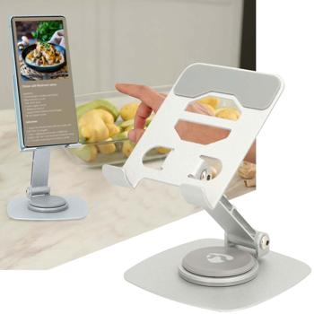 Preview: 2er-Set Universal Smartphone Halterung aus Aluminium - 360° schwenkbar, faltbar & robust - Sicherer Halt, Anti-Rutsch, lädt Handy - Silber