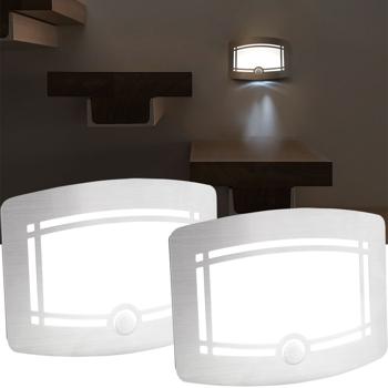 2er-Set Helle Batterie-LED-Wandleuchte, Aluminium und Kunststoff, 2 Leuchtstufen 20-40 Lumen, PIR-Bewegungs- & Lichtsensor