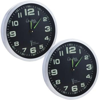 2er-Set Leise Funk-Wanduhr, Aluminium, Ø 30 cm, nachleuchtende Anzeige, silber-schwarz. Präzises Quarz-Uhrwerk, elegante Wanddekoration