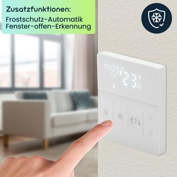 Preview: 4er WLAN-Thermostat-Set für Fussbodenheizung - App- & Sprachsteuerung (Alexa/Google/Siri) - Fenster-offen-Erkennung - 2 Sensoren - weiss