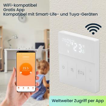 Preview: 4er WLAN-Thermostat-Set für Fussbodenheizung - App- & Sprachsteuerung (Alexa/Google/Siri) - Fenster-offen-Erkennung - 2 Sensoren - weiss