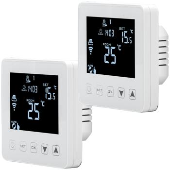 Preview: 2er-Set WLAN-Thermostat für Fussbodenheizung - App-Steuerung, Siri, Alexa, GA - Frostschutz, 2 Sensoren, LCD-Display, 5-35°C, 230V, Unterputz