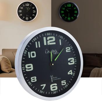 Moderne Funk Wanduhr, 30 cm, Aluminium, Quarz-Uhrwerk, leise, nachleuchtend, silber-schwarz -Präzise Zeit, stilvolle Wanduhr für Büro & Heim
