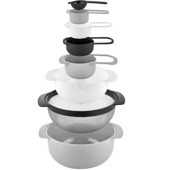 Preview: 8-in-1 Schüssel-Set mit Messbechern & Löffeln - Platzsparendes Design zum Stapeln - BPA-frei & zertifiziert - Spülmaschinen- & mikrowellenfest