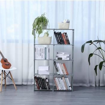 Preview: 8-Fächer-Regal (85x26x125cm) aus Vlies-Stoff: Graues Stoffregal für maximale Ordnung – geräumige Fächer für Bücher, Kleidung und mehr