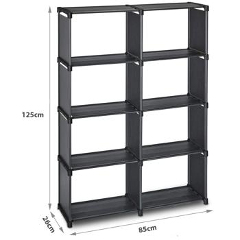 Preview: Stilvolles 8-Fächer Regal, schwarz, 85 x 26 x 125 cm - Robustes Standregal für Wohnzimmer, Büro, Keller, Garage - Langlebig & einfacher Aufbau