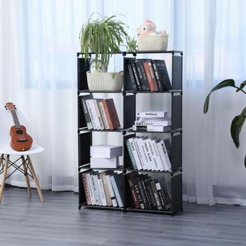 Preview: Stilvolles 8-Fächer Regal, schwarz, 85 x 26 x 125 cm - Robustes Standregal für Wohnzimmer, Büro, Keller, Garage - Langlebig & einfacher Aufbau
