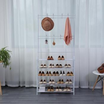 Preview: Garderobenständer mit Schuhregal, weiss, 170x80cm – 2-in-1 Lösung, platzsparende Garderobe mit Schuhablage, funktional