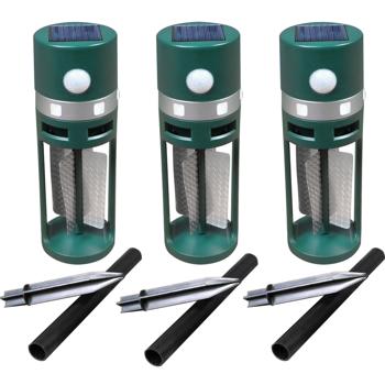 Preview: 3er-Set Solar Tiervertreiber mit Erdspiess und Bewegungssensor, Ultraschall und Lichtblitz