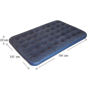 Preview: Komfortables Luftbett für 2 Personen, 191x137x22cm, Blau – Weiche Velours Oberfläche, für Gäste & Camping, bequemes Gästebett